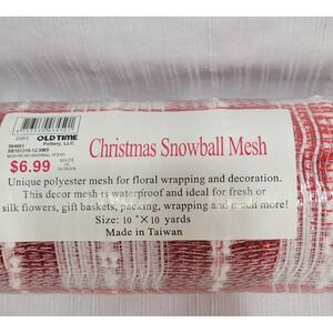 Wreath Christmas Snowball Mesh Red White 10in x 10yd